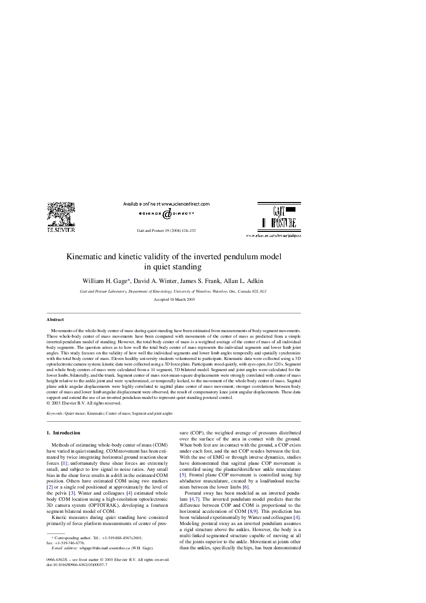 (PDF) Kinematic and kinetic validity of the inverted pendulum model in ...