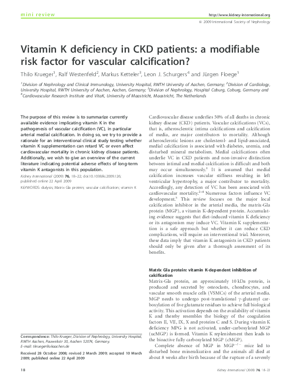 (PDF) Vitamin K deficiency in CKD patients: a modifiable risk factor ...