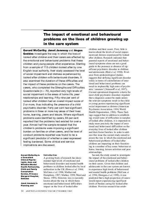 (PDF) The impact of emotional and behavioural problems on the lives of ...
