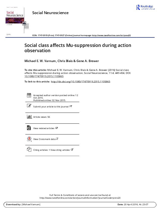 (PDF) Social class affects Mu-suppression during action observation