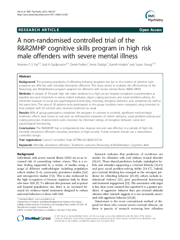 (PDF) A non-randomised controlled trial of the R&R2MHP cognitive skills ...