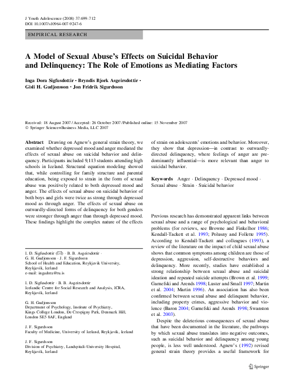 (PDF) A Model of Sexual Abuse’s Effects on Suicidal Behavior and ...