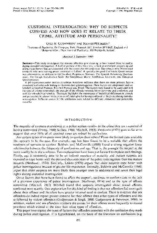 (PDF) Custodial interrogation: Why do suspects confess and how does it ...