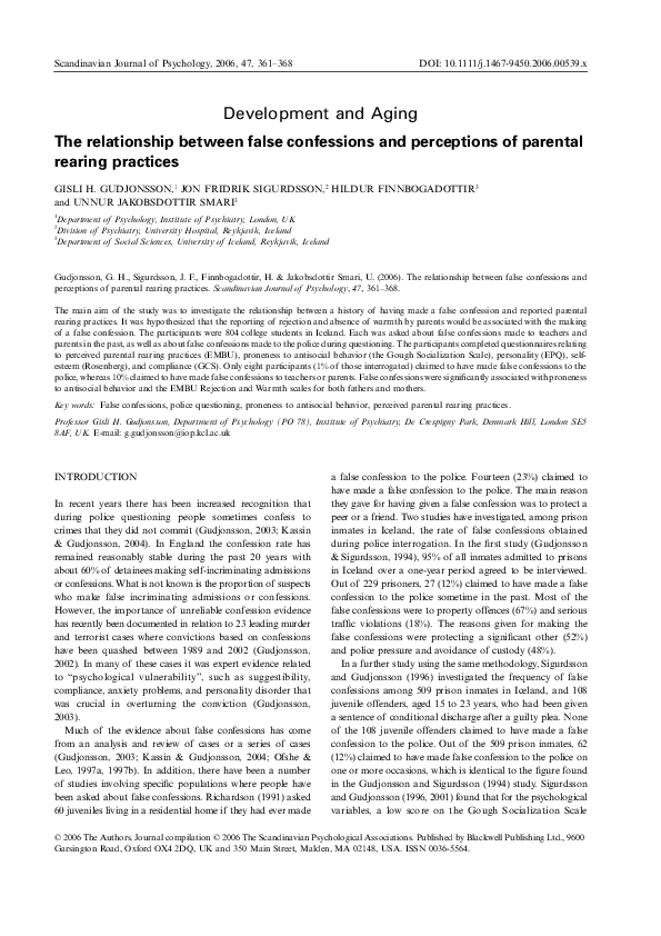 (PDF) The relationship between false confessions and perceptions of ...