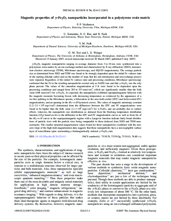 (PDF) Magnetic properties of γ-Fe2O3 nanoparticles incorporated in a ...