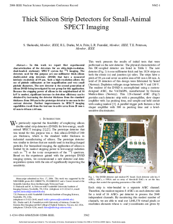 (PDF) Thick Silicon Strip Detectors for Small-Animal SPECT Imaging