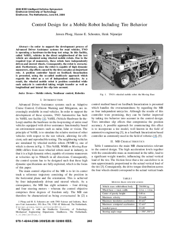 (PDF) Control design for a mobile robot including tire behavior