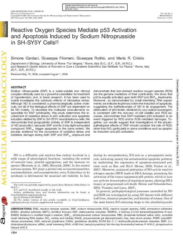 (PDF) Reactive oxygen species mediate p53 activation and apoptosis ...
