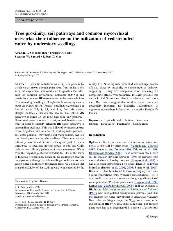 (PDF) Tree proximity, soil pathways and common mycorrhizal networks ...