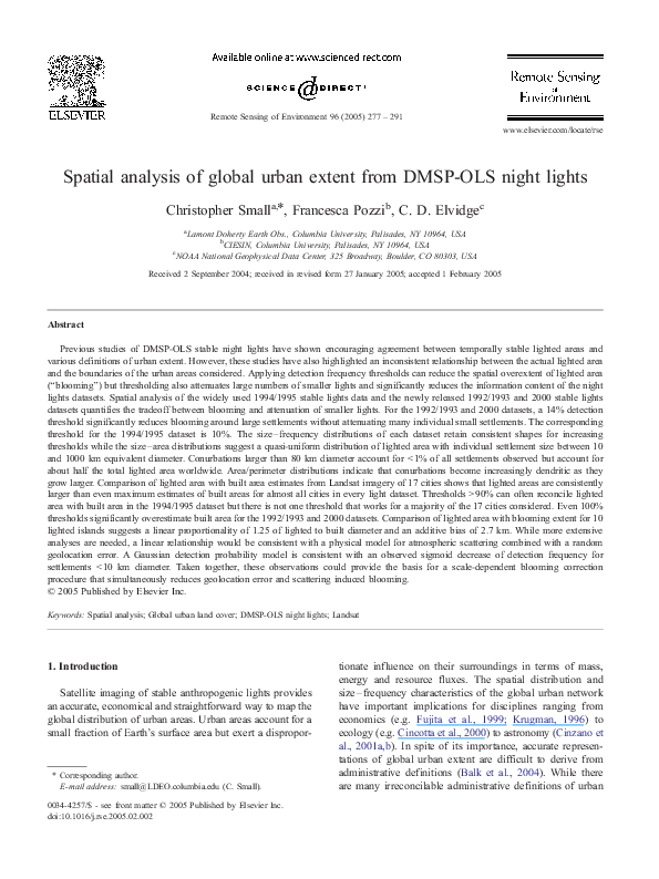 (PDF) Spatial analysis of global urban extent from DMSP-OLS night lights