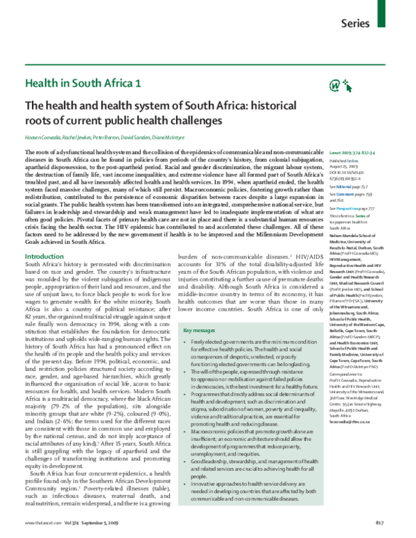 (PDF) The health and health system of South Africa: historical roots of ...