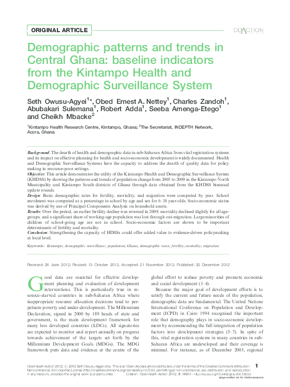 (PDF) Demographic patterns and trends in Central Ghana baseline indicators from the Kintampo