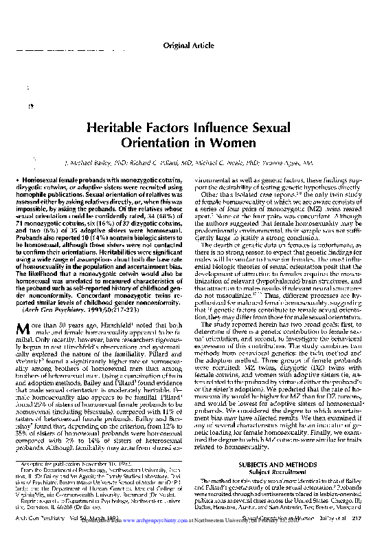 (PDF) Heritable Factors Influence Sexual Orientation in Women