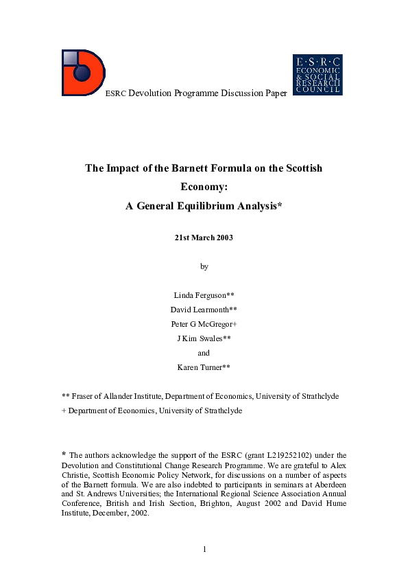 (PDF) The impact of the formula on the Scottish economy a