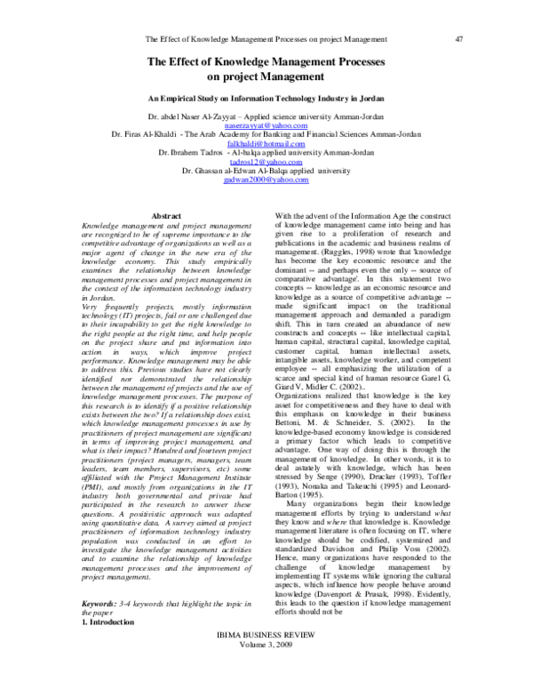 (PDF) The Effect of Knowledge Management Processes on project Management