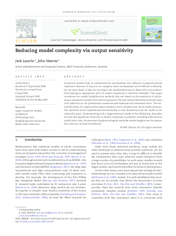 (PDF) Reducing model complexity via output sensitivity