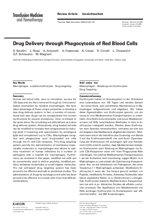 (PDF) Drug Delivery through Phagocytosis of Red Blood Cells