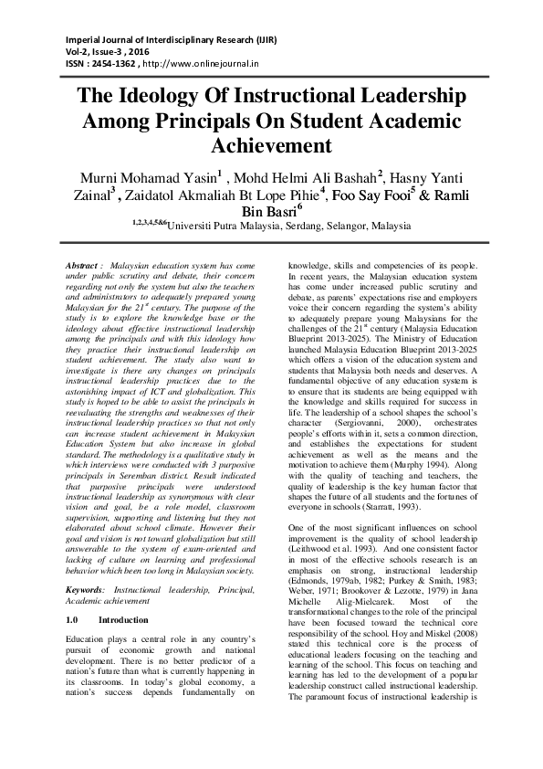 (PDF) The Ideology Of Instructional Leadership Among Principals On ...