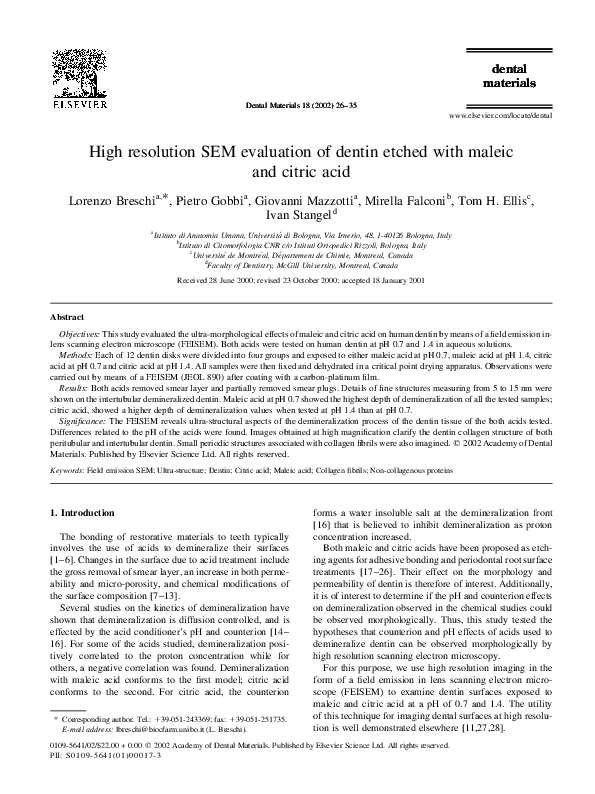 (PDF) High resolution SEM evaluation of dentin etched with maleic and