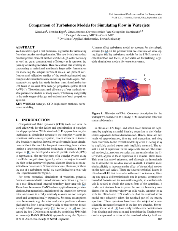 (PDF) Comparison of Turbulence Models for Simulating Flow in Waterjets