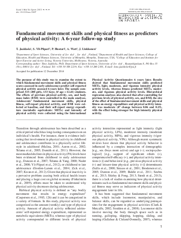(PDF) Fundamental movement skills and physical fitness as predictors of ...
