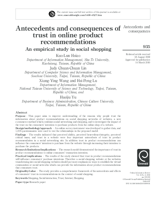 (PDF) Antecedents and consequences of trust in online product ...