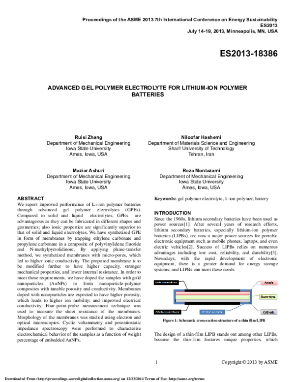 (PDF) Advanced gel polymer electrolyte for lithium-ion polymer batteries