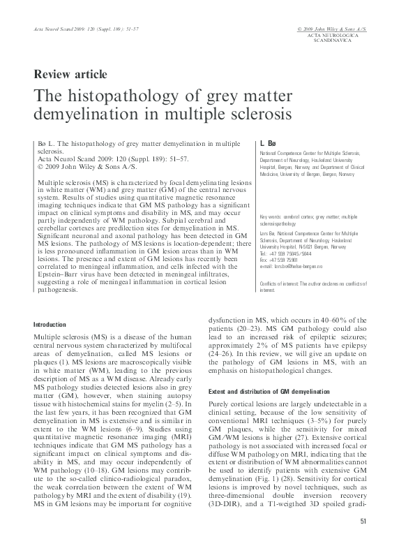 (PDF) The histopathology of grey matter demyelination in multiple sclerosis