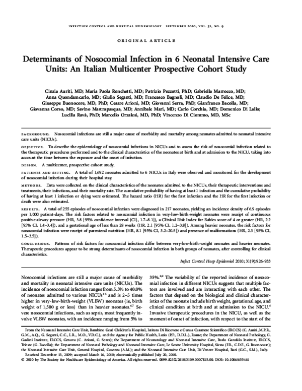 (PDF) Determinants of Nosocomial Infection in 6 Neonatal Intensive Care ...