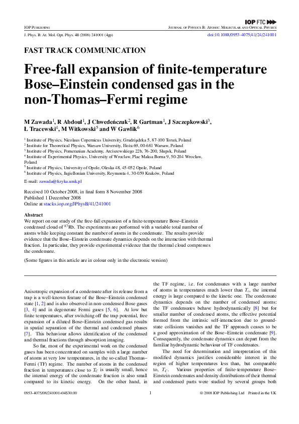 (PDF) Free-fall expansion of finite-temperature Bose–Einstein condensed ...