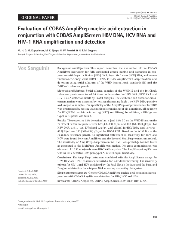 (PDF) Evaluation of COBAS AmpliPrep nucleic acid extraction in ...