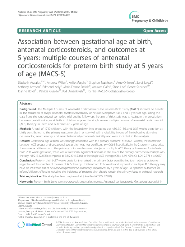 (PDF) Association between gestational age at birth, antenatal ...