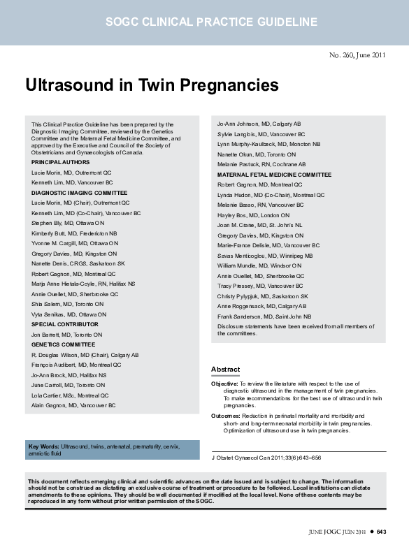 Pdf Ultrasound In Twin Pregnancies