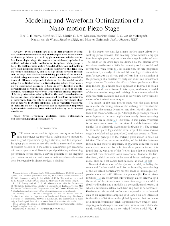 (PDF) Modeling and Waveform Optimization of a Nano-motion Piezo Stage