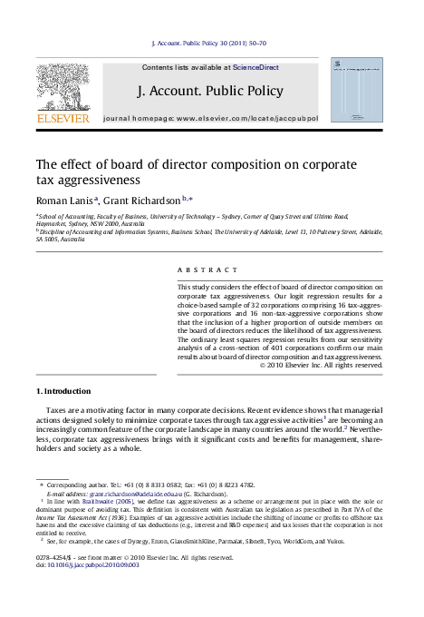 (PDF) The effect of board of director composition on corporate tax ...