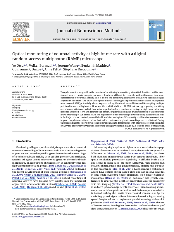 (PDF) Optical monitoring of neuronal activity at high frame rate with a ...