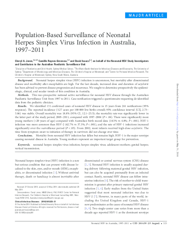  pdf population based surveillance of neonatal herpes simplex virus