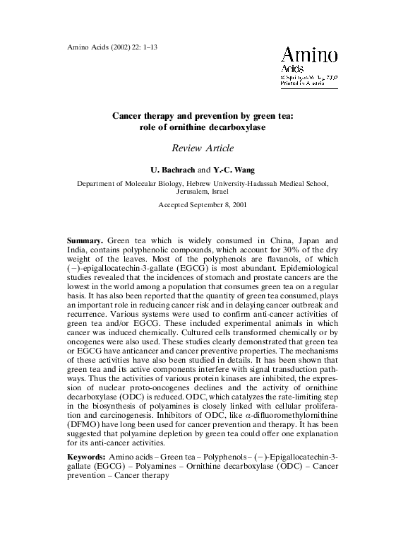 (PDF) Cancer therapy and prevention by green tea: role of ornithine ...