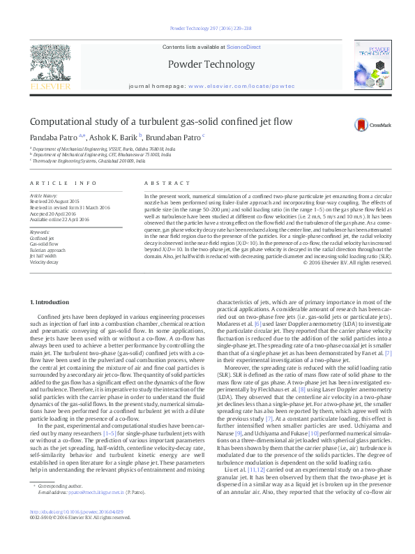 (PDF) Computational study of a turbulent gas-solid confined jet flow