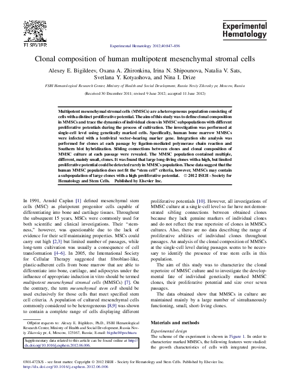 (PDF) Clonal composition of human multipotent mesenchymal stromal cells
