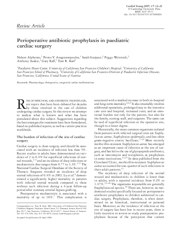 (PDF) Perioperative antibiotic prophylaxis in paediatric cardiac