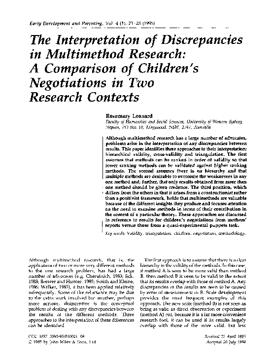 (PDF) THE INTERPRETATION OF DISCREPANCIES IN MULTIMETHOD RESEARCH - A ...
