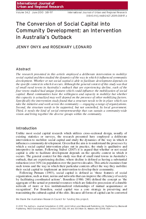 (PDF) The Conversion of Social Capital into Community Development: an ...