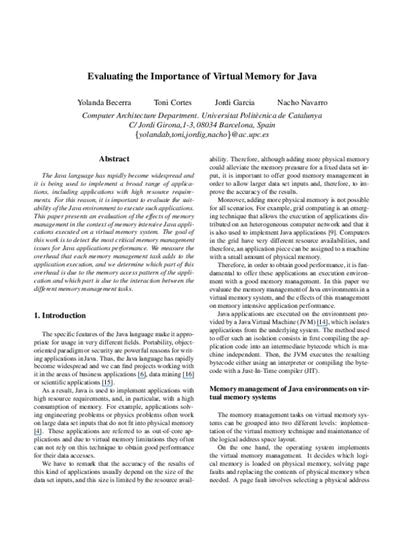 (PDF) Evaluating the importance of virtual memory for Java