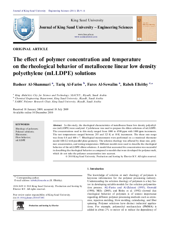 (PDF) The effect of polymer concentration and temperature on the ...