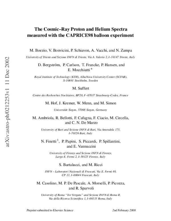 (PDF) The cosmicray proton and helium spectra measured with the CAPRICE98 balloon experiment