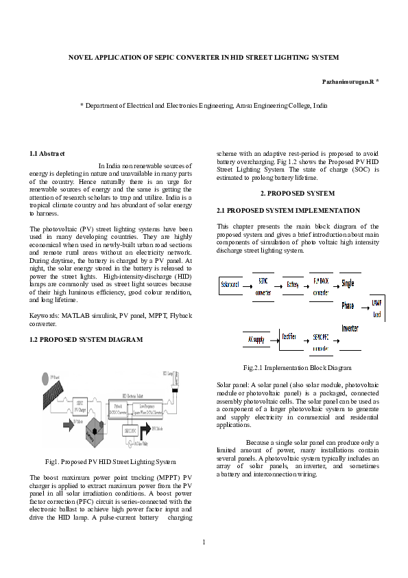 (DOC) NOVEL APPLICATION OF SEPIC CONVERTER IN HID STREET LIGHTING