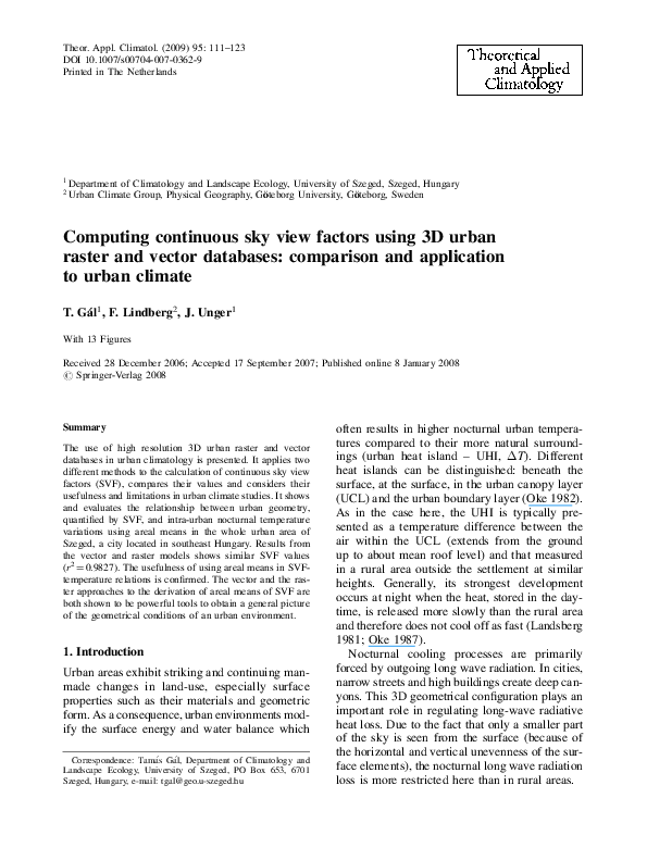 (PDF) Computing continuous sky view factors using 3D urban raster and ...