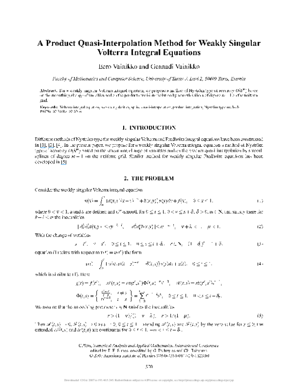 (PDF) A Product Quasi-Interpolation Method for Weakly Singular Volterra ...