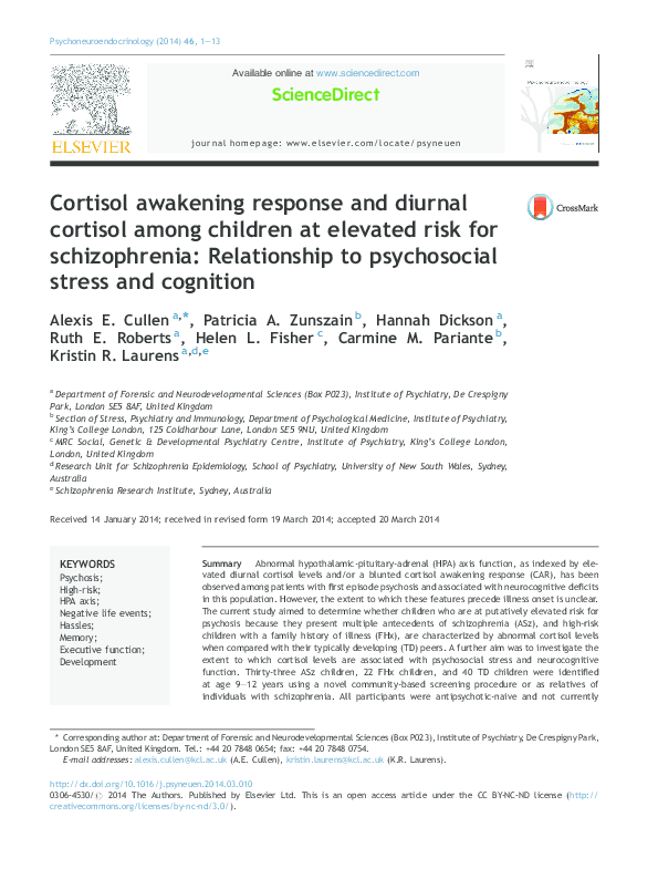 (PDF) Cortisol awakening response and diurnal cortisol among children ...